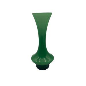 Green Frosted Glass Vase With Flared Lip & Glossy Finish Marked Japan